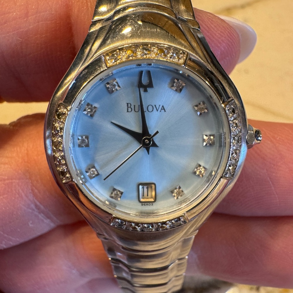Bulova Women's Silver and Blue Watch with Crystal Accents